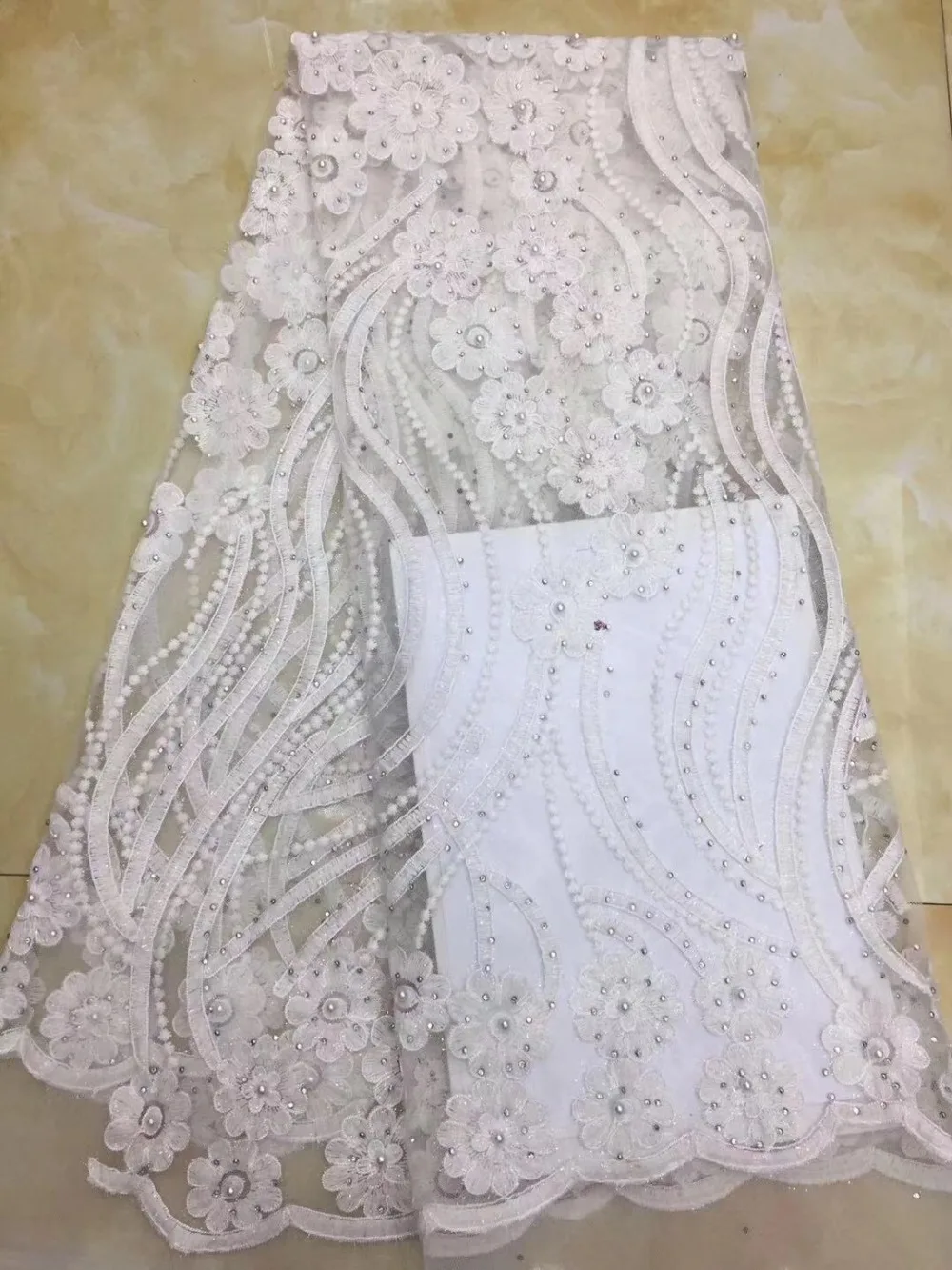 Free shipping new arrival French mesh lace with beads and stones 5 yards/lot African wedding clothes fabric! | Дом и сад
