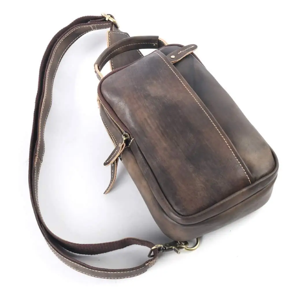 

vintage Men's Hand rubbing leather chest bag Business Casual Outdoor Crossbody Sling Bag GAFD1124