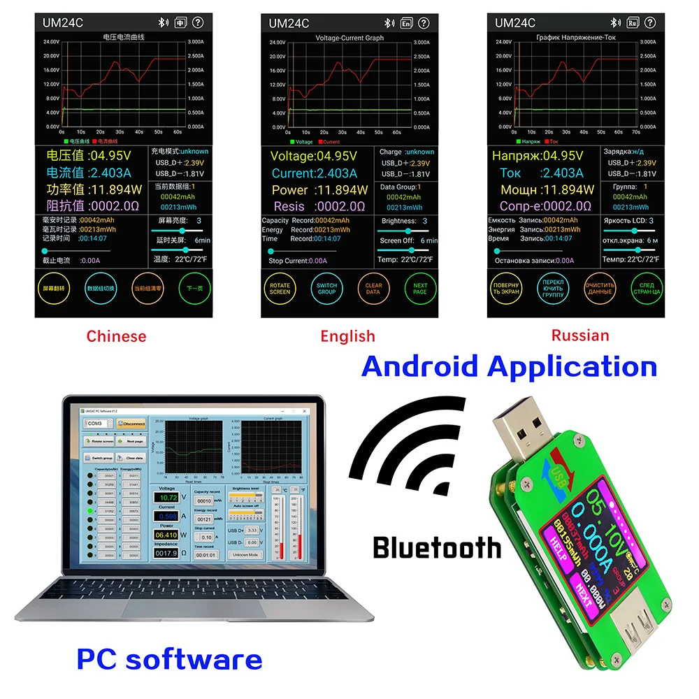 UM24 UM24C Для App USB 2.0 ЖК-дисплей Дисплей Вольтметр Амперметр Батарея зарядки
