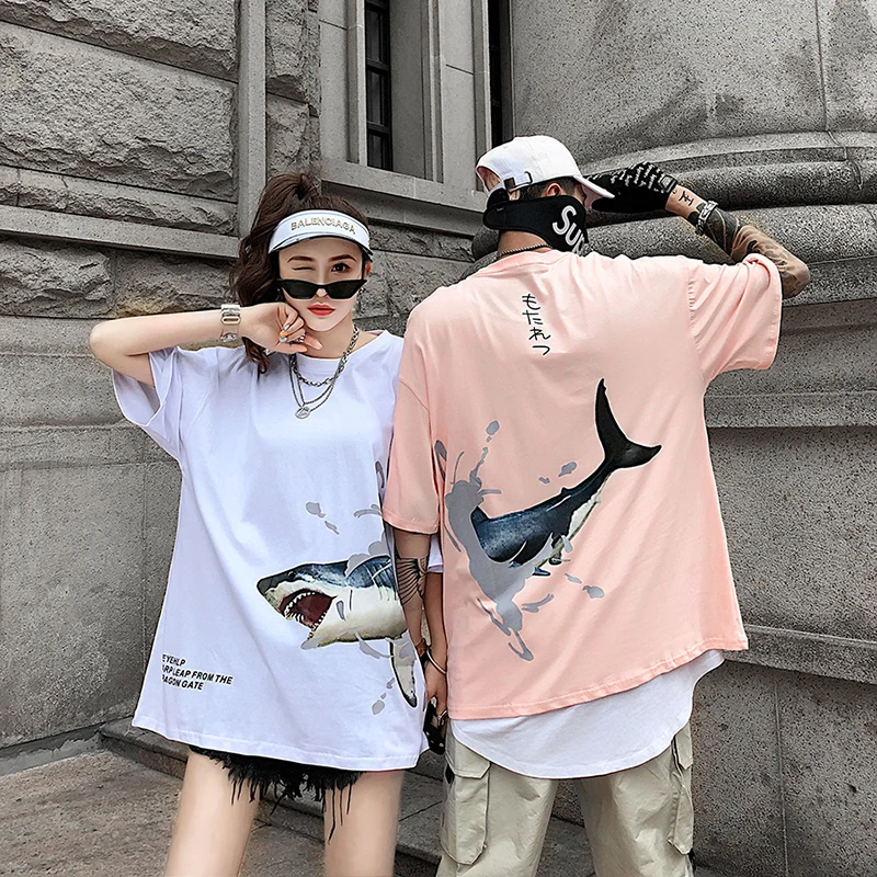 2019 Прямая поставка летняя футболка с коротким рукавом и принтом акулы модная