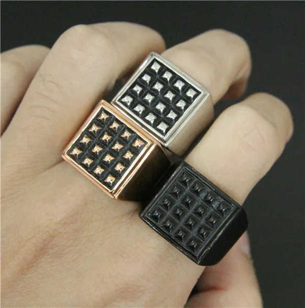 2017 Cool Style Biker 3 Color Square Ring With Hot Black Stainless Steel Mens Fashion Rose Gold |