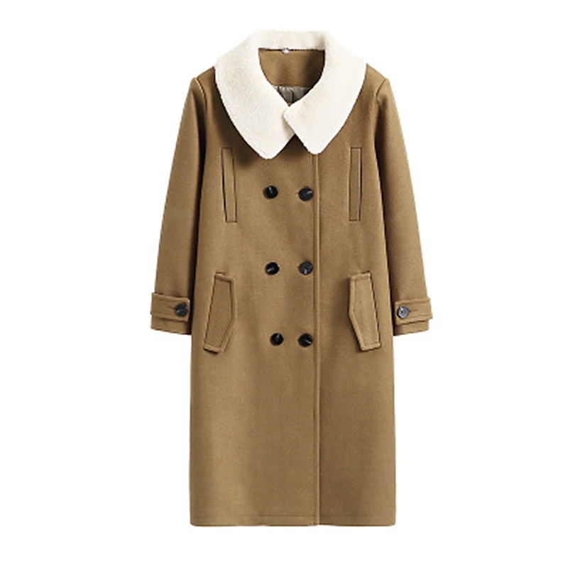 Winter New Fat mm Large Size Women's Authentic Loose Wool Thickening Dragon Brocade Coat Fur Collar Fashion | Женская одежда