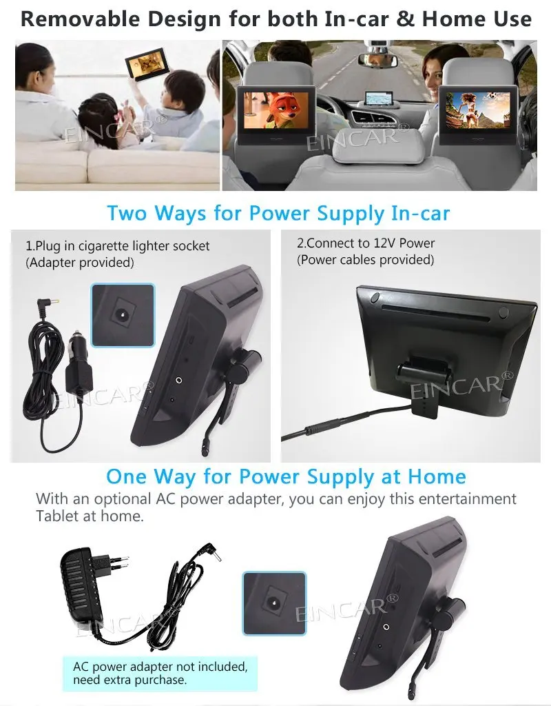 Pair of Headrest DVD Player 8'' 1080P HD Digital TFT Screen Keys Monitor Multimedia Choices USB SD card Complete Accessories |