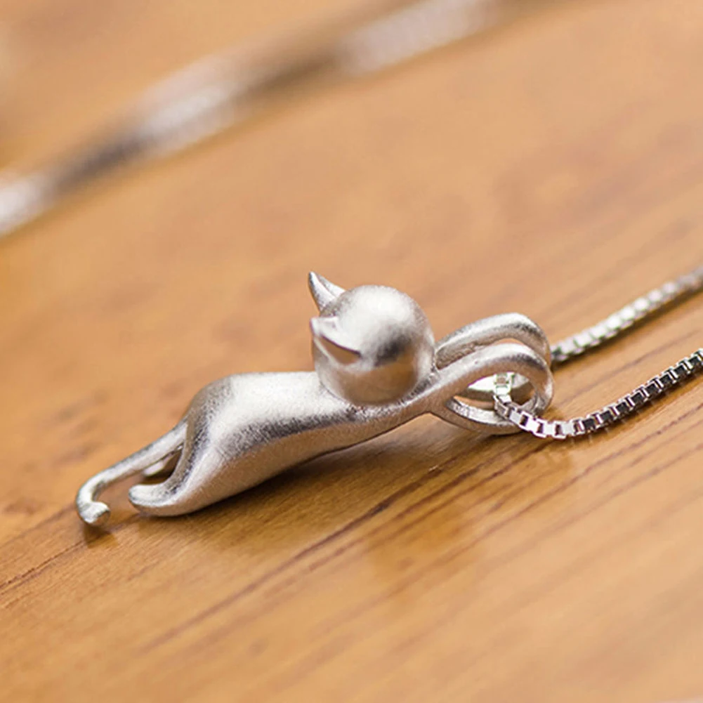 Fashion Women Silver Plated Cute Climbing Cat Charm Pendant Necklace Jewelry | Украшения и аксессуары