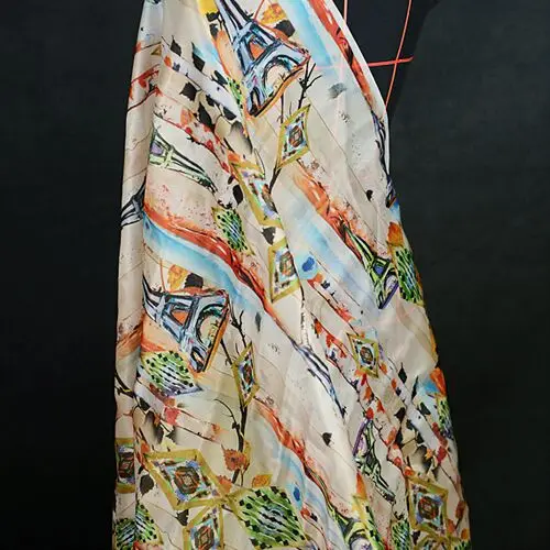 Красочный мультяшный мир граффити чистый шелк шелковая ткань органза 14momme 55