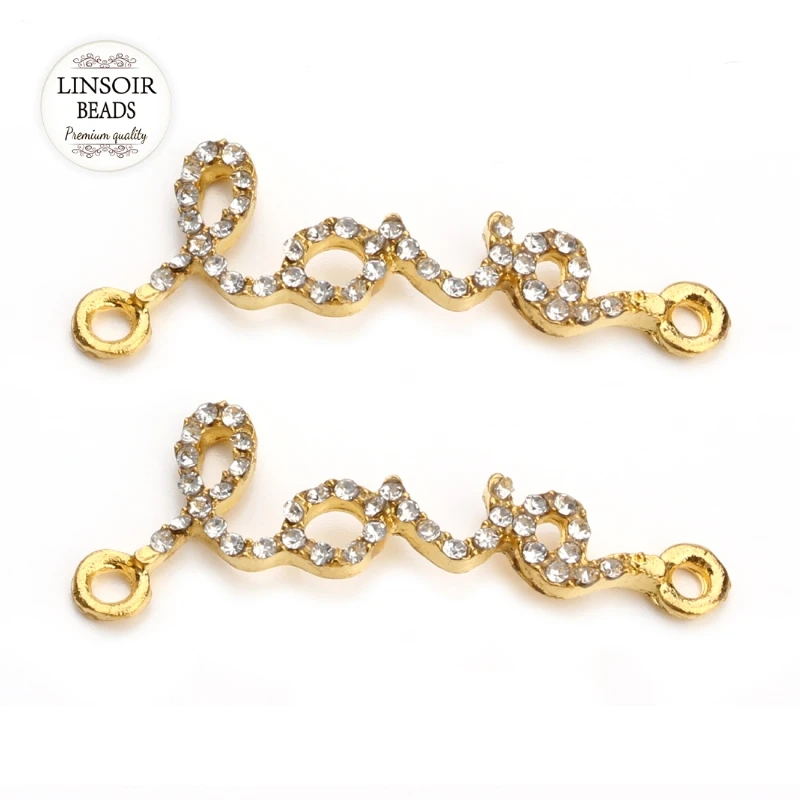 

5pc/lot 11*39mm Delicate Love Crystal Pave Connector Charm Pendants For Diy Bracelet Charms Connector Jewelry Components