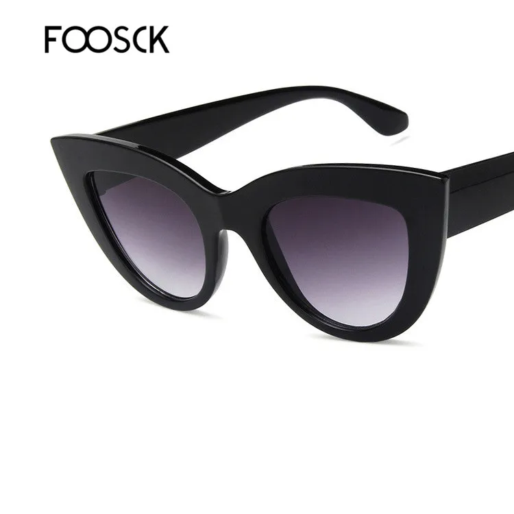 C1BlackGrey FOOSCK Роскошные милые сексуальные солнцезащитные очки кошачий глаз женские брендовые дизайнерские солнцезащитные очки унисекс ретро очки для женщин - Цвет линз: C1BlackGrey