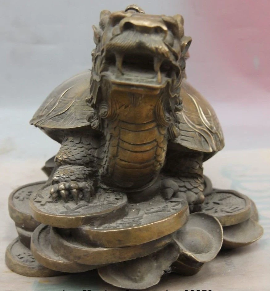 

China Bronze Copper Art Decoration Wealth Yuanbao Tortoise Dragon Turtle Statue