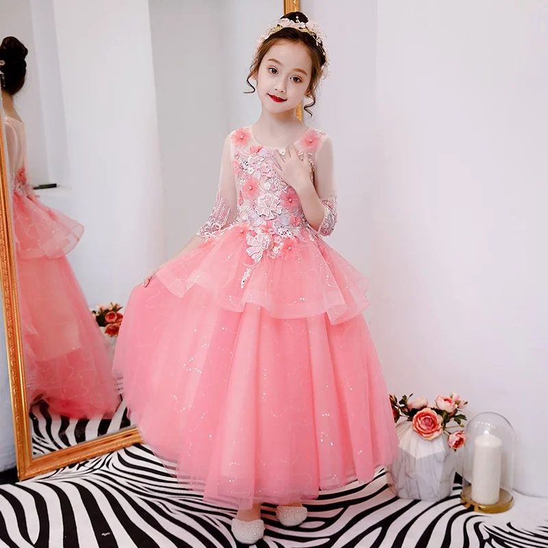 Платья с цветочным узором для девочек на свадьбу Детские праздничные платья