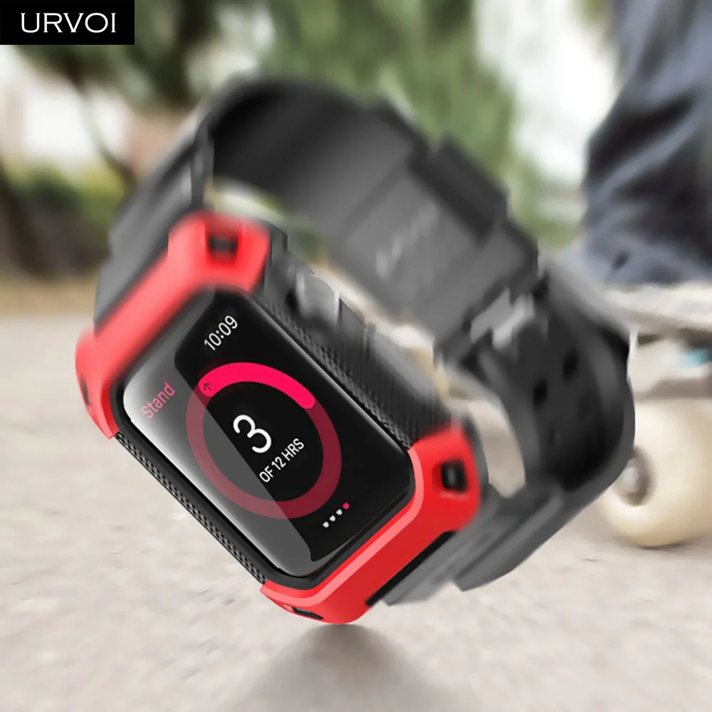 URVOI силиконовый ремешок с крышкой для apple watch 4 чехол iwatch протектор спортивный