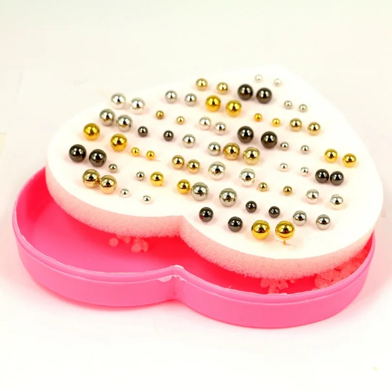 Fashion 36 pair/set Women Gold/Silver/Gun Black Round Ball Stud Earrings for Piercing Simulated Pearl Flower | Украшения и