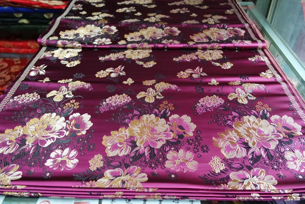 Китайский традиционный 75 см полиэстер ткань парча cheongsam алый темно красный сзади