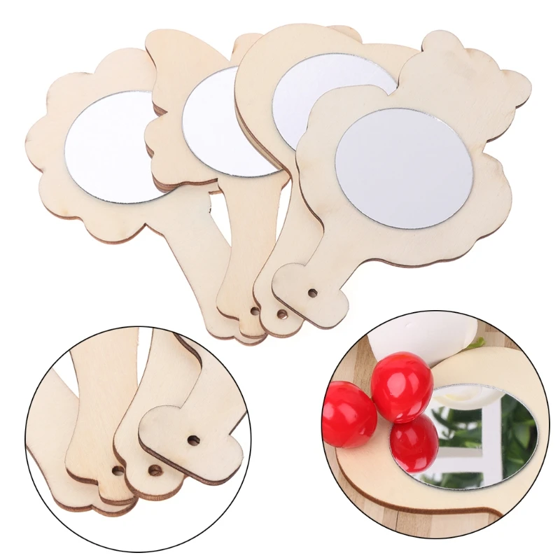 

HBB 1PC DIY White Wood Mold Mirror Painting Handmade Craft Kids Pretend Play Trinket Material Girl Beauty Fashion Toys