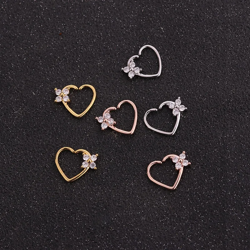 Feelgood 1 шт. серебро и золото Цвет Медь сердце Daith пирсинг ювелирные изделия Cz Сердце обруч спиральный для хряща серьги козелок Грач кольцо