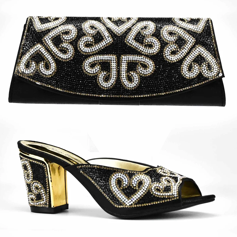 Комплект из туфель и сумочки золотистого цвета Новинка 2017 года в нигерийском