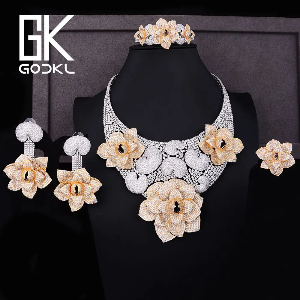 GODKI Роскошные Большие каннибальные Цветочные фианиты нигерийские Ювелирные