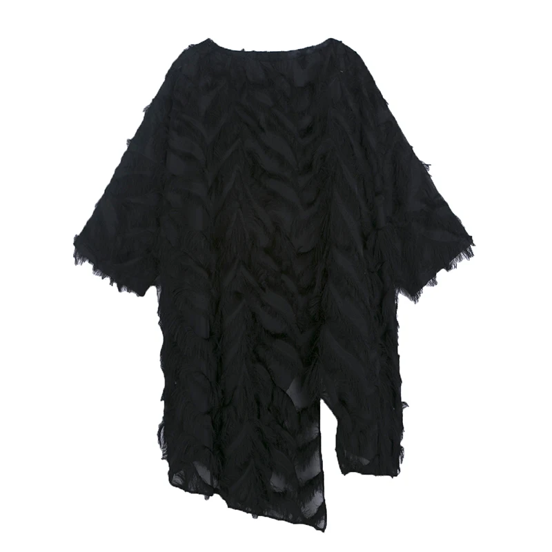 

2019One size!!Summer alternative feather fabric irregular hem loose short-sleeved T-shirt tide brand men's ins small shirt.