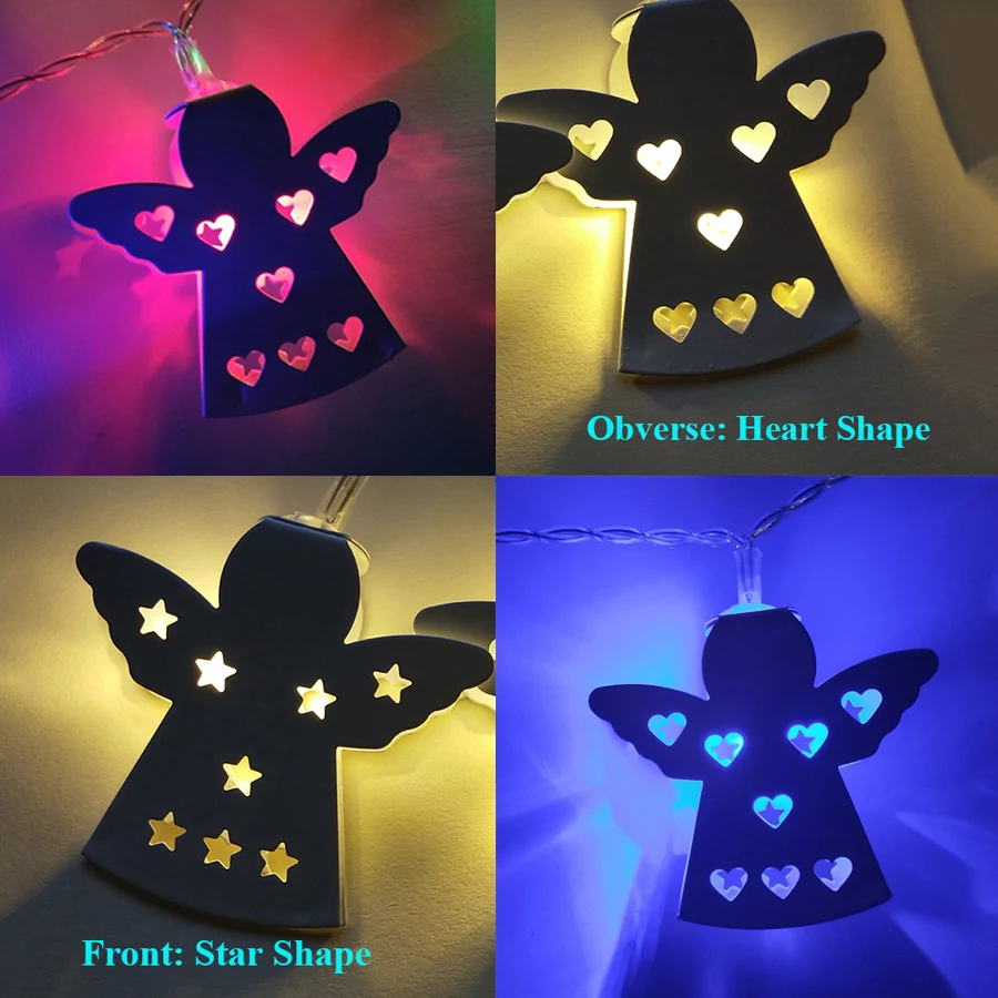 

Thrisdar 10 20 LED Metal Angel Shape LED String Fairy Light Love Heart Star Christmas Wedding Fairy String Holiday Party Garland