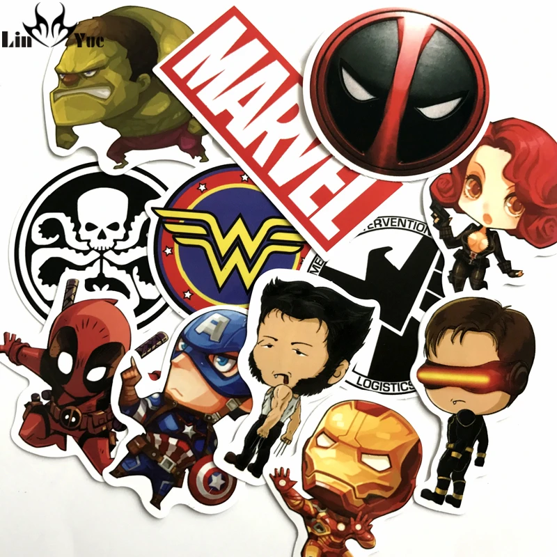 NEW 12pcs/lot DC MARVEL deadpool stickers backpack Hulk wonder woman car accessories motorcycle bike travel case car-covers | Автомобили и