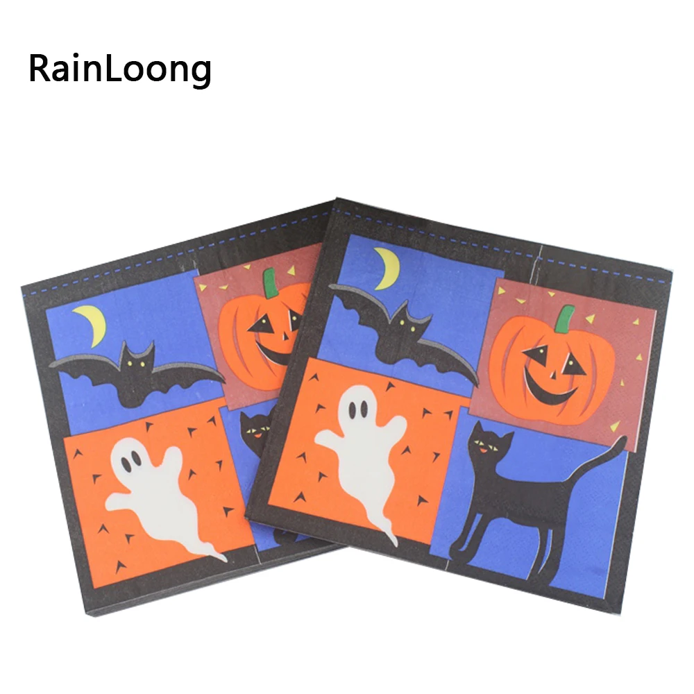

[RainLoong] Halloween Paper Napkins Bat Cushaw Napkins Decoration Servilleta 33*33cm 1 pack (20pcs/pack)