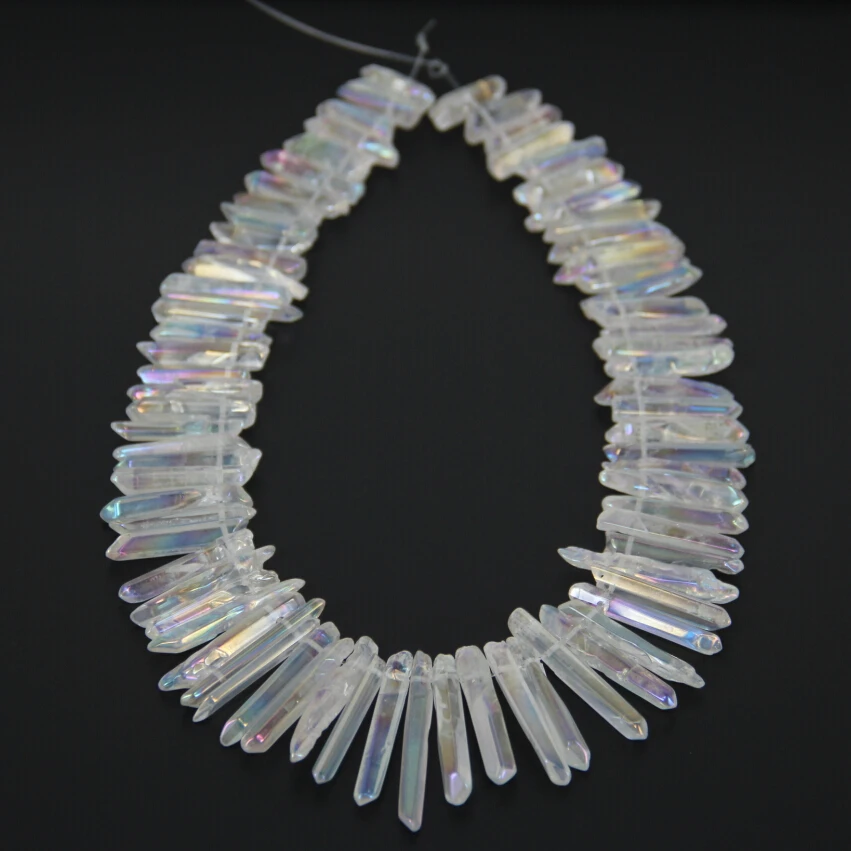 Natural Crystal Polished AB Titanium White Quartz Beads,Graudated Spikes Pointed Beaded Jewelry for Necklace Making