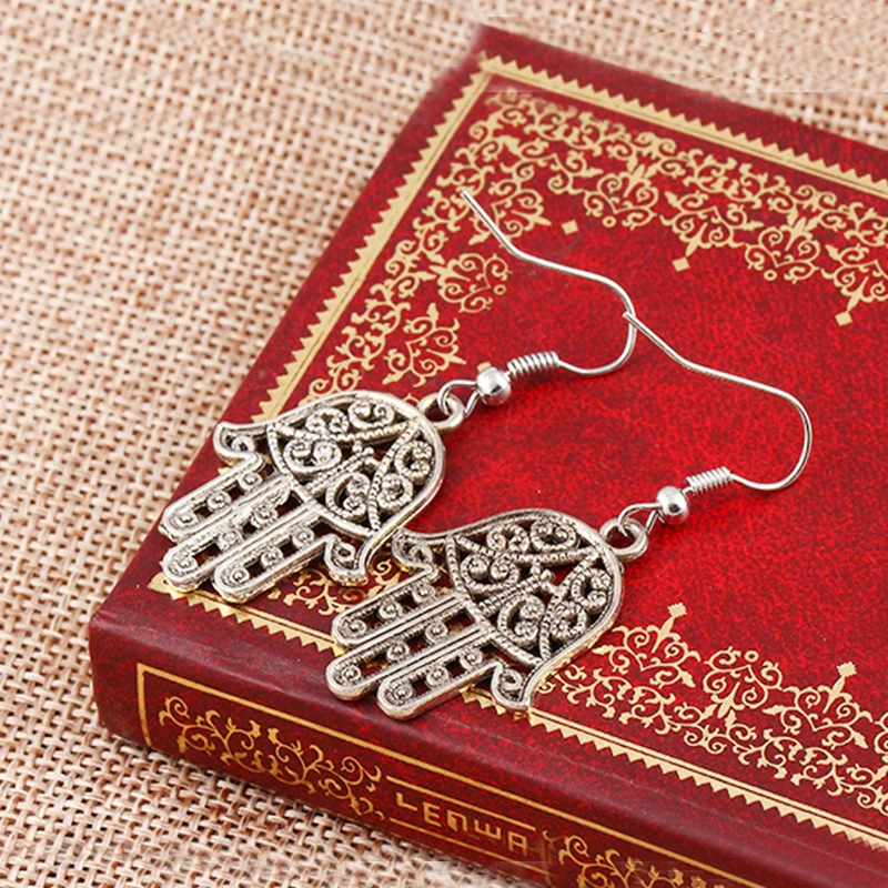 Hamsa Hand Earrings Vintage Turkish Faztima Lucky Women Hook Drop Long Statement Brincos Femme | Украшения и аксессуары