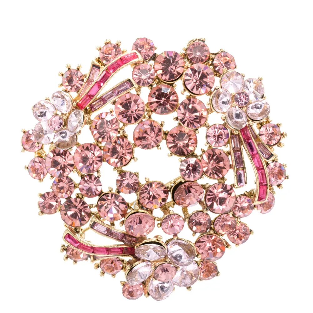 Уникальная розовая брошь в форме букета цветов Стразы булавки с кристаллами