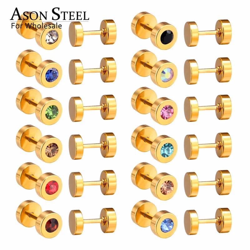 

ASONSTEEL 12Pair/lot Round Colorful Screw Stud Earring Stainless Steel Female Earrings Bijoux Party Wedding Gift 2019 Brinco