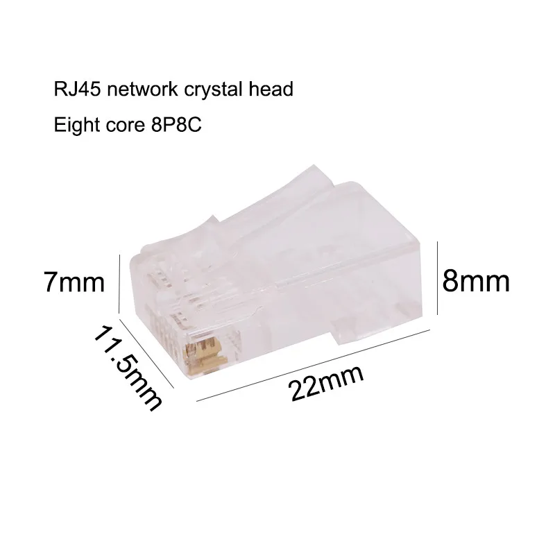 1000 pcs 1000 шт. кристальная головка RJ45 восемь ядер 8P8C кабельный терминал прозрачный модульный разъем позолоченный сетевой разъем - Цвет: 1000 pcs