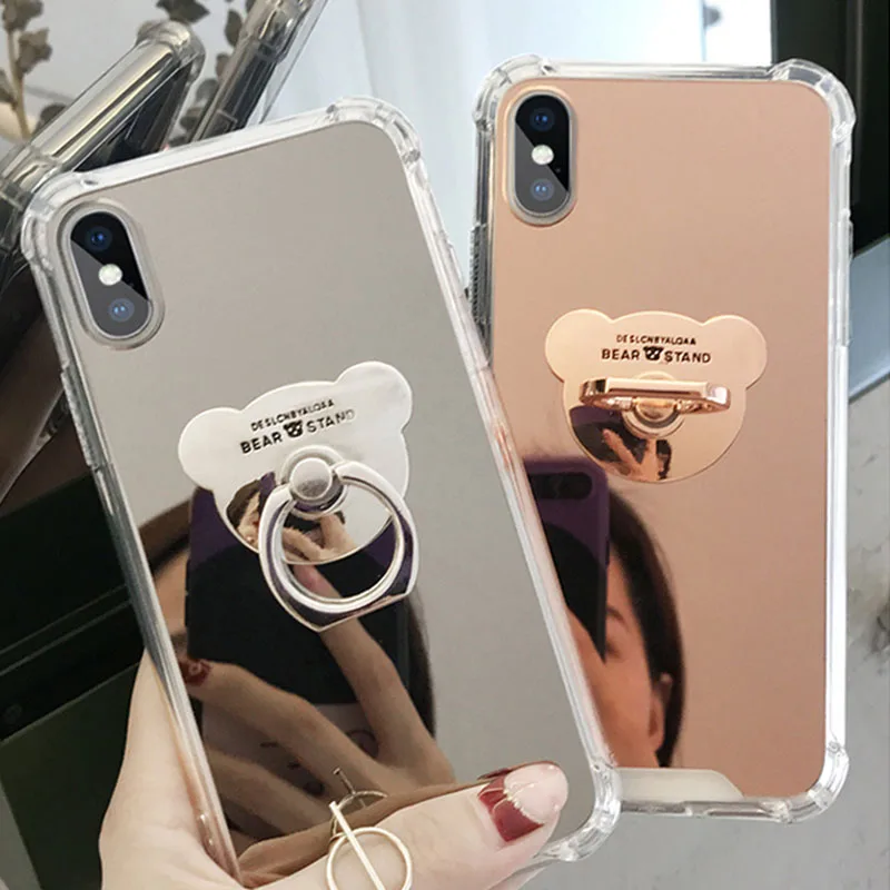Luxury Mirror Phone Case For iphone 7 8 6 s plus Cute Bear Ring Stand Holder Soft TPU Cover for X 10 XS MAX XR 11 Pro Max |