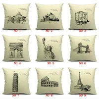 modern simple cushion cover world famous building pattern cotton linen pillowcase waist throw pillow cover 18x18 inches