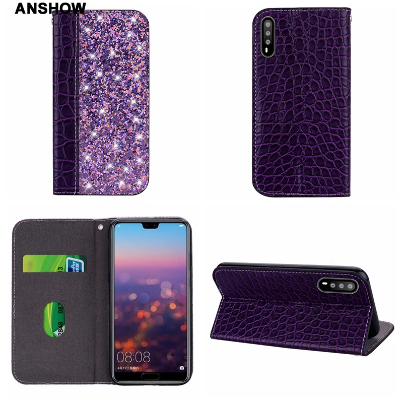 Чехол бумажник из крокодиловой кожи для huawei P20 Pro Y6 2018 P Smart mate 10 Lite блестящая