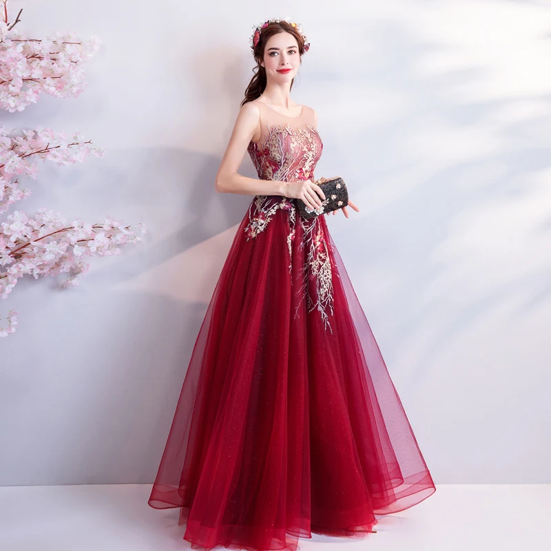 Прозрачные вечерние наряды без рукавов robe de soiree A Line красные платья Appliqeud