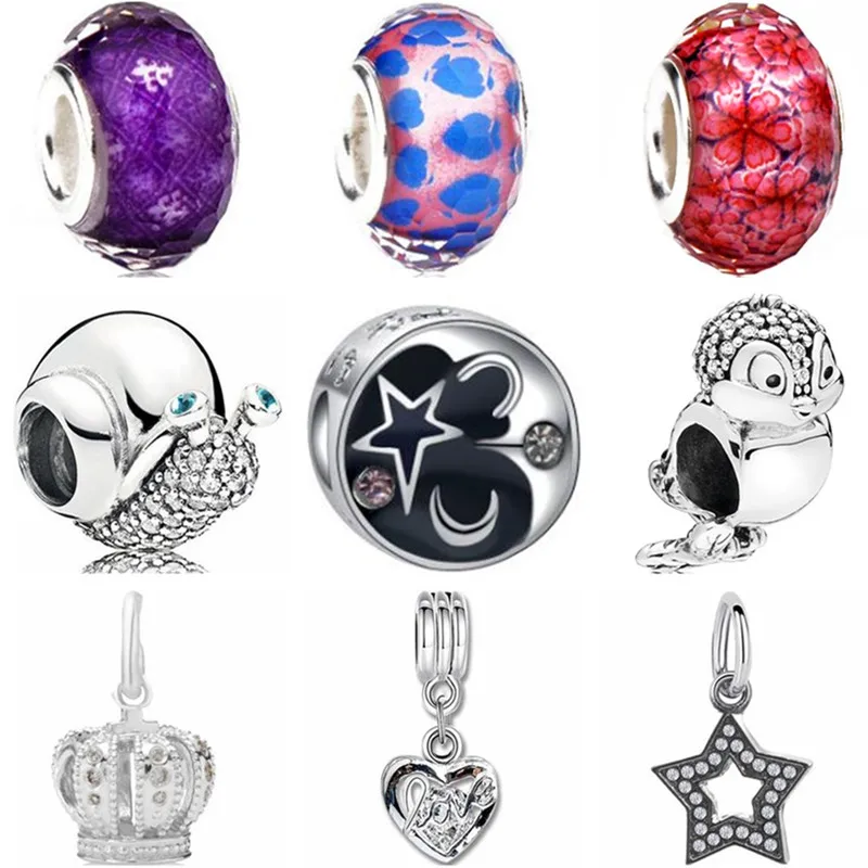 

High Quality Moon Owl Snail Crown Angle Elephant Heart Beads Fit Original Pandora Charms Bracelets for Women Making Jewelry