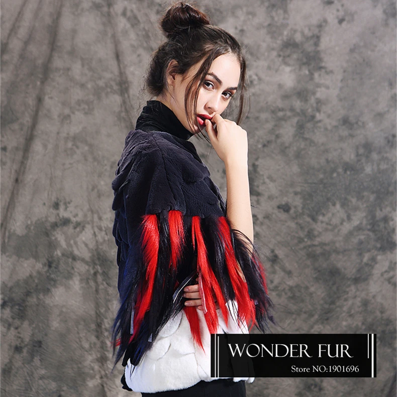 Уличная одежда куртка с мехом кролика рекс отделкой из Козьего Меха модное