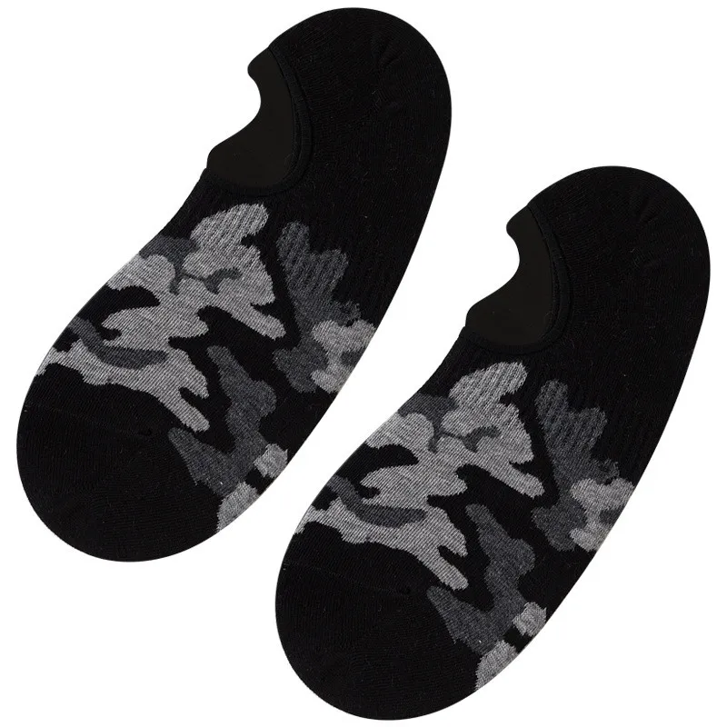 

4 Pairs/Lot Caramella Black & Gray College Style Invisible No Show Socks Cotton Low Cut Non Slip Men's Socks
