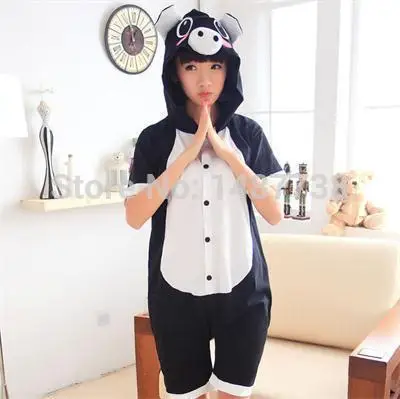 

Black Pig Adult Animal Onesie Pajamas Unisex 100% Cotton Pyjamas Short Sleeve Summer Nightgowns Sleepwear Nightdress
