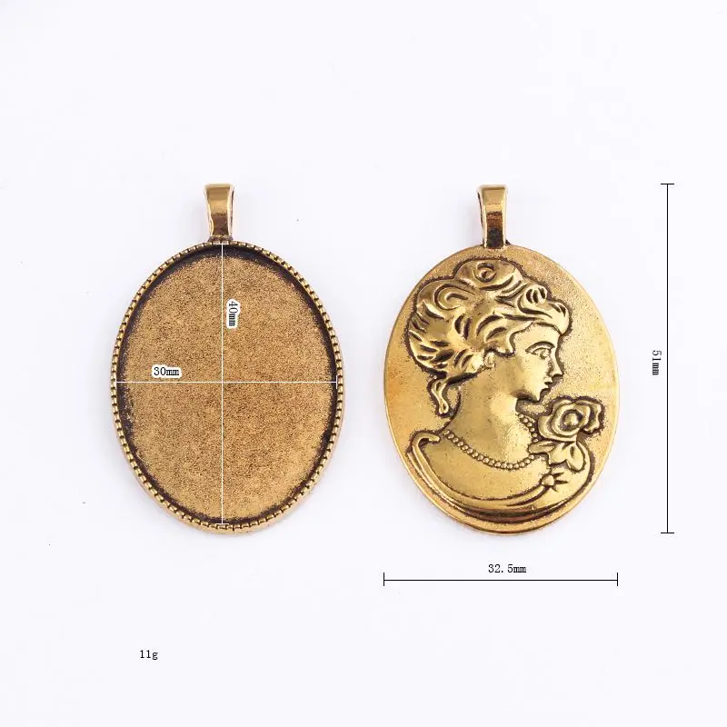 

Fit 30x40mm Pendant Single Loop Beauty Antique Gold Pendants Setting CabochonCameo Base Tray Bezel Blank DIY Jewelry Finding