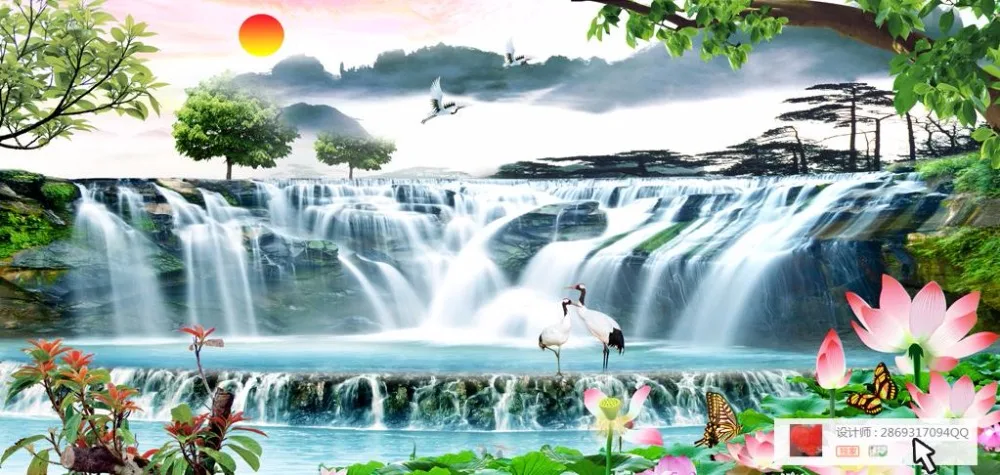 3d фотообои HD водопад вода богатство Пейзаж Фон|3d mural|mural wallpaperwallpapers hd |