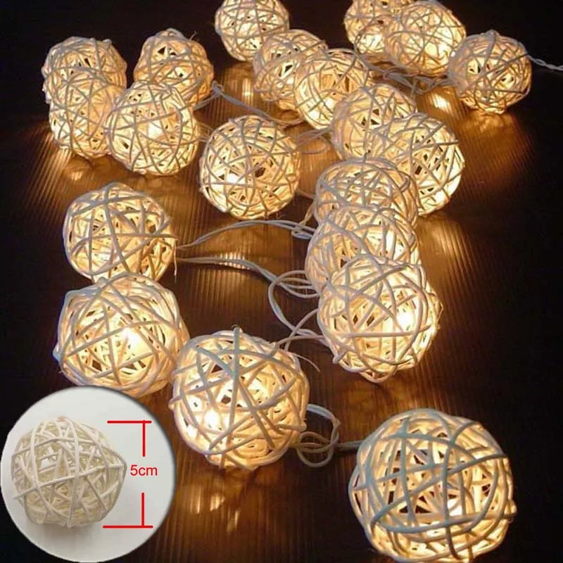 2M Christmas Lights Outdoor Guirlande Lumineuse Led String Fairy Warm White Rattan Ball Garland Luces Decorativas | Освещение
