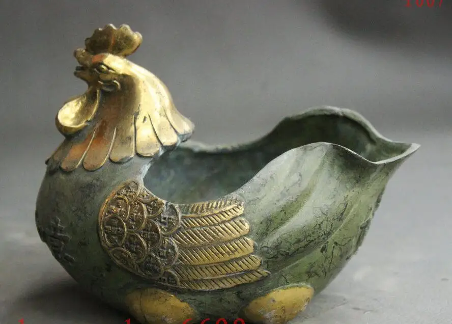 Китайская Бронзовая позолоченная петух монета богатства пепельница щетка мойка