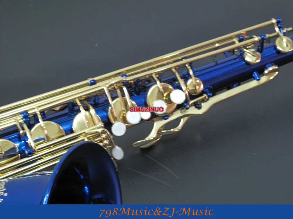 Профессиональный новый синий и золотой лакированный тенор саксофон с чехлом для