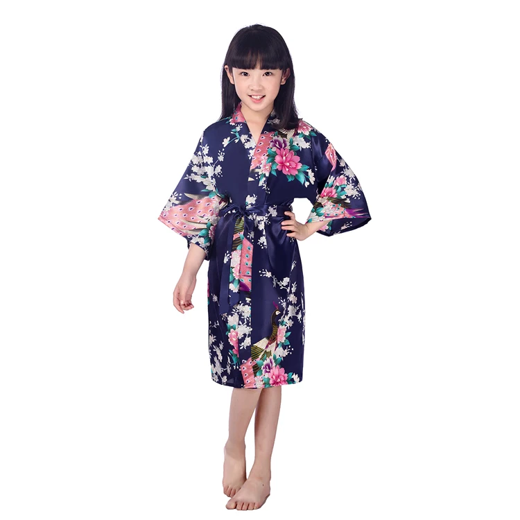 

Girl Silk Satin Floral Kimono Robe Short Bathrobe Fashion Bridesmaid Robe.