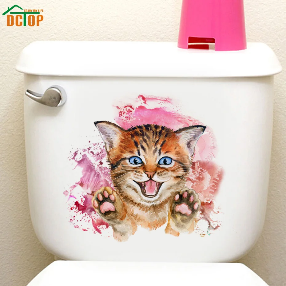 Happy Smile Little Cat Art рисунок Водонепроницаемая Наклейка на стену наклейка для туалета
