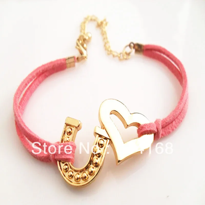 Lovely Heart and Horseshoe Bracelet Love Leather 6 Colores Free Shipping | Украшения и аксессуары