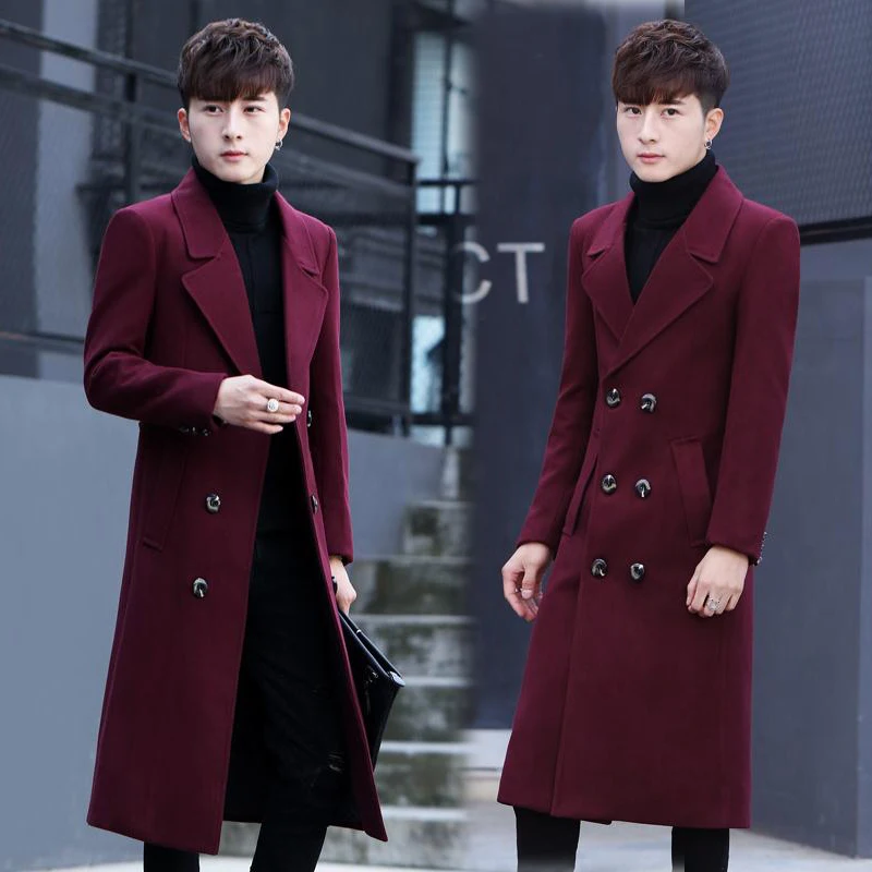 

2019 Long style trench coat men fashion Business casual Windbreaker mens Double-breasted coats Men's slim fit Jackets