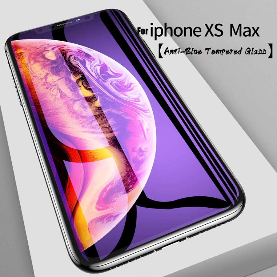 Закаленное стекло 6D с защитой от фиолетового и синего лучей для iPhone XS MAX XR X 6 6s 7 8 Plus