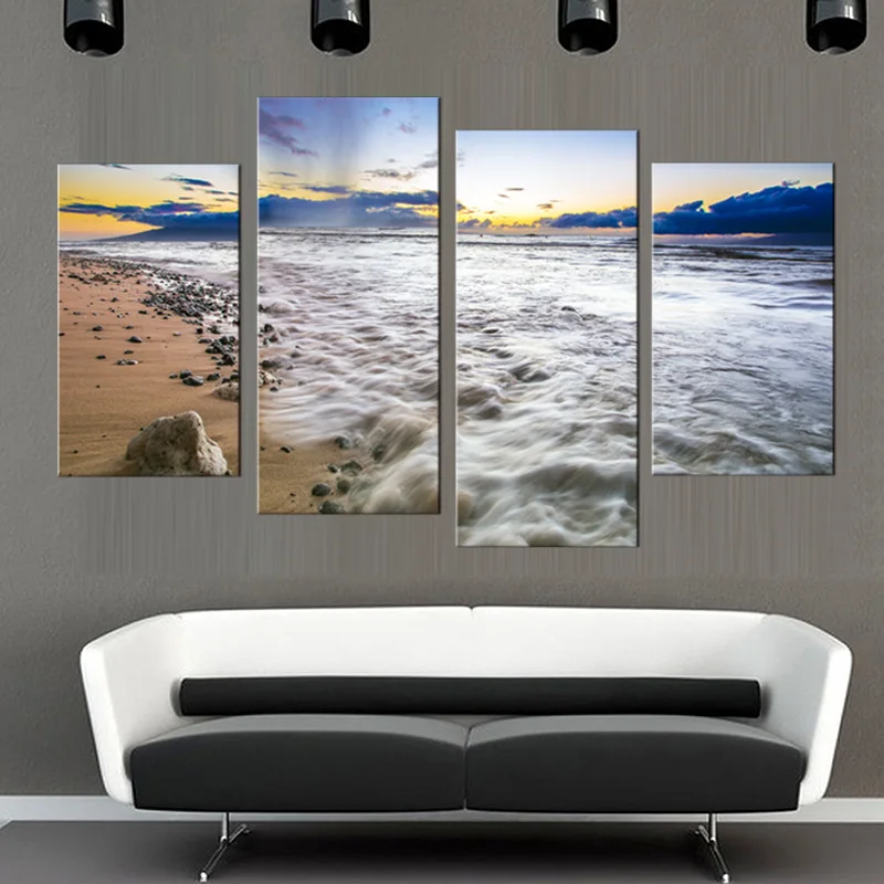 4 панели Пляж пейзаж Картина росписи украшения гостиной холст печать Современная