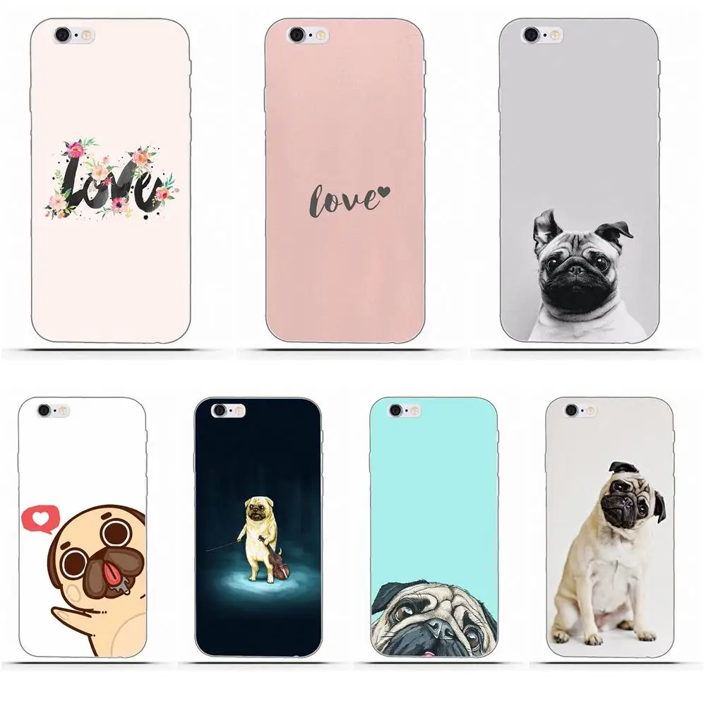Wexoeq для Apple iPhone X 4 4S 5 5C 5S SE 6 6S 7 8 Plus мягкие узоры из ТПУ румяна розовый мопс собака