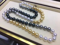 free shipping souths ea 10 11mm round south sea multicolor pearl necklace 38inch 14